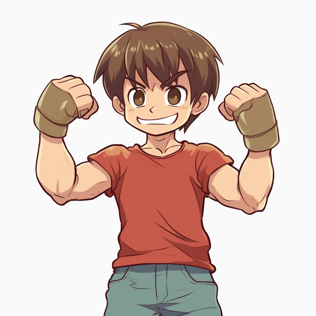 Strong anime boy flexing muscles