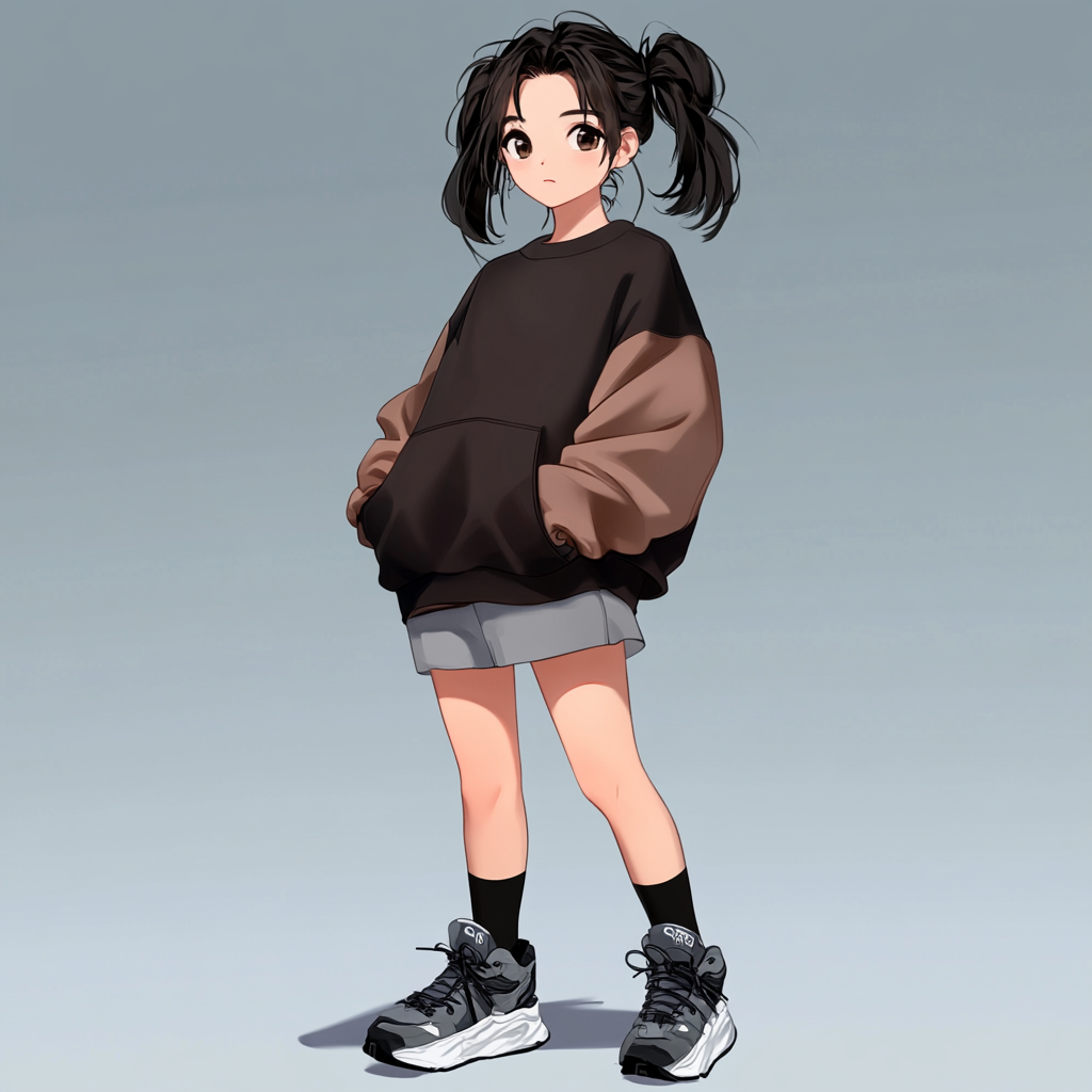 Asian girl in anime style sweatshirt