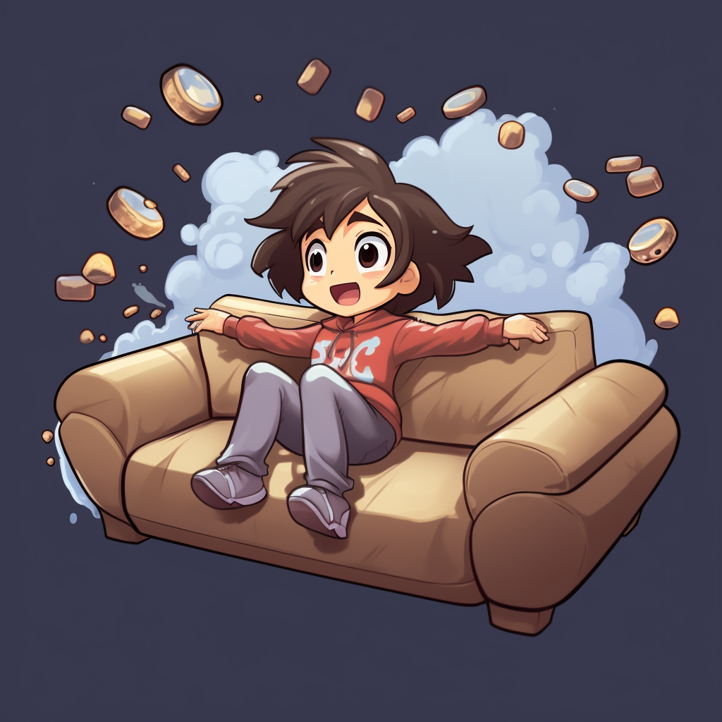 Anime Style Sofa with Flying Tokens