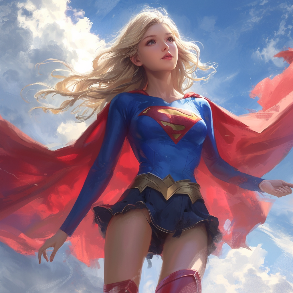 Anime Style Supergirl with Red Cape