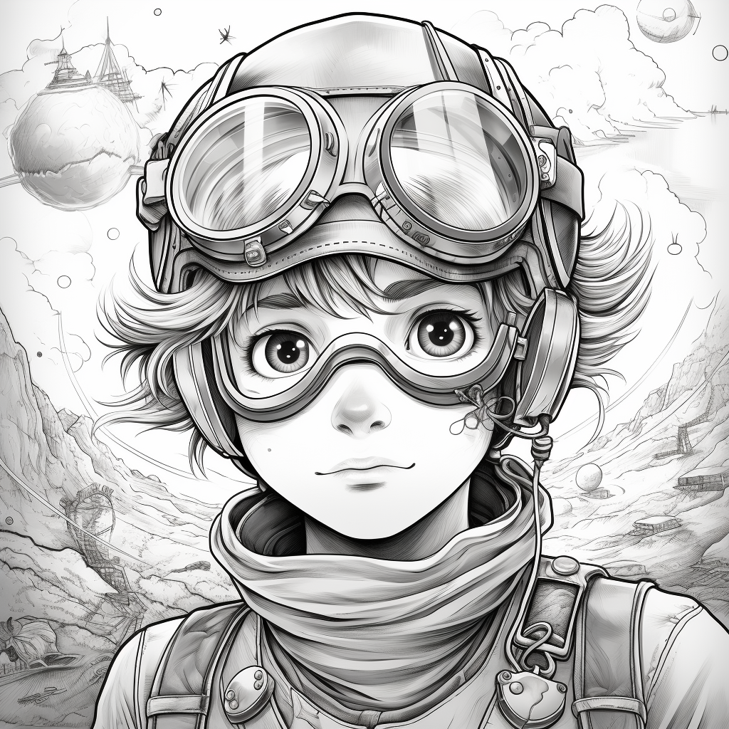 Brave and adventurous young aviator coloring page