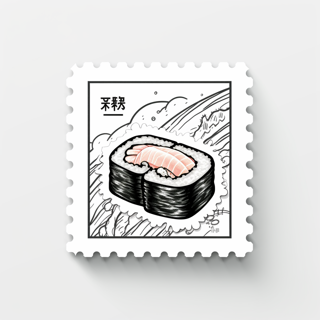 Simplistic black and white anime sushi stamp