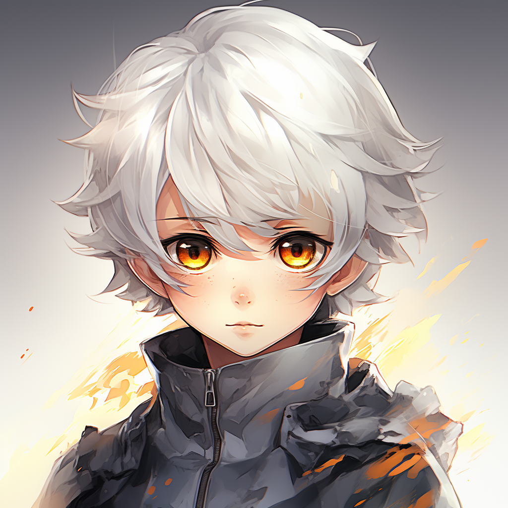 Cute anime baby with white hair and yellow eyes