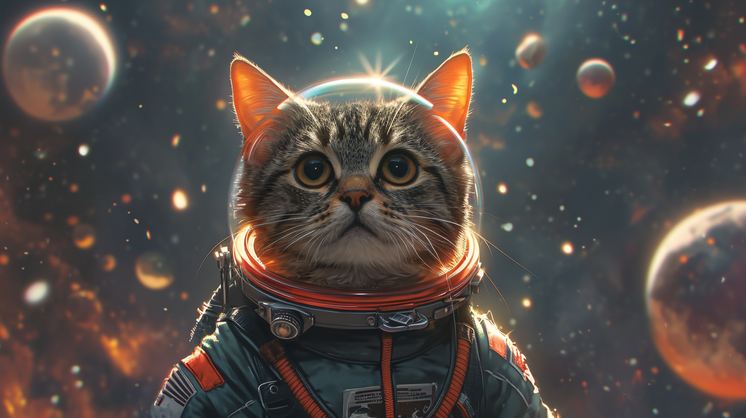 Anime Cat Space Suit Stars Planets