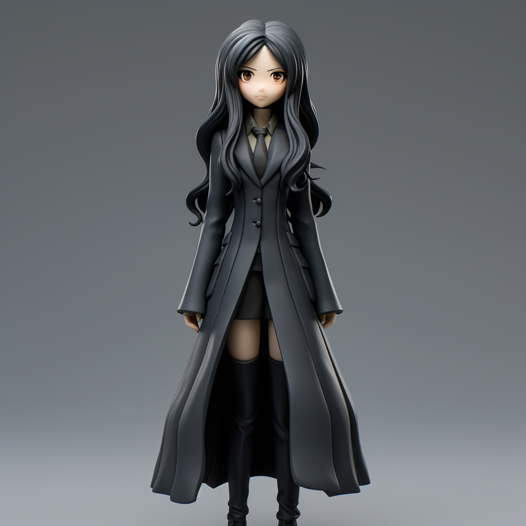 Fullbody Anime Clay Figure Woman in Black Outfit