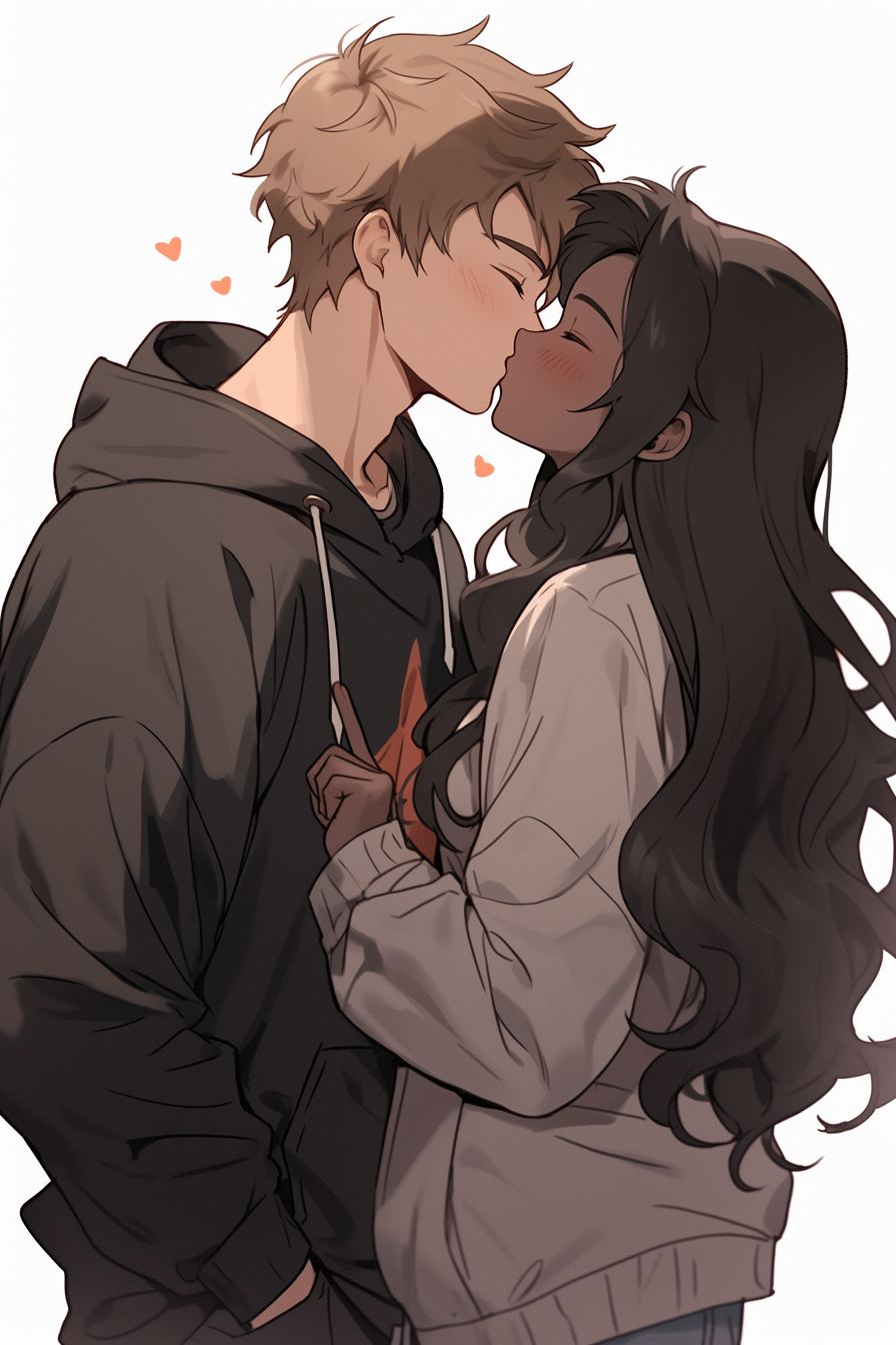 Anime couple kissing passionately