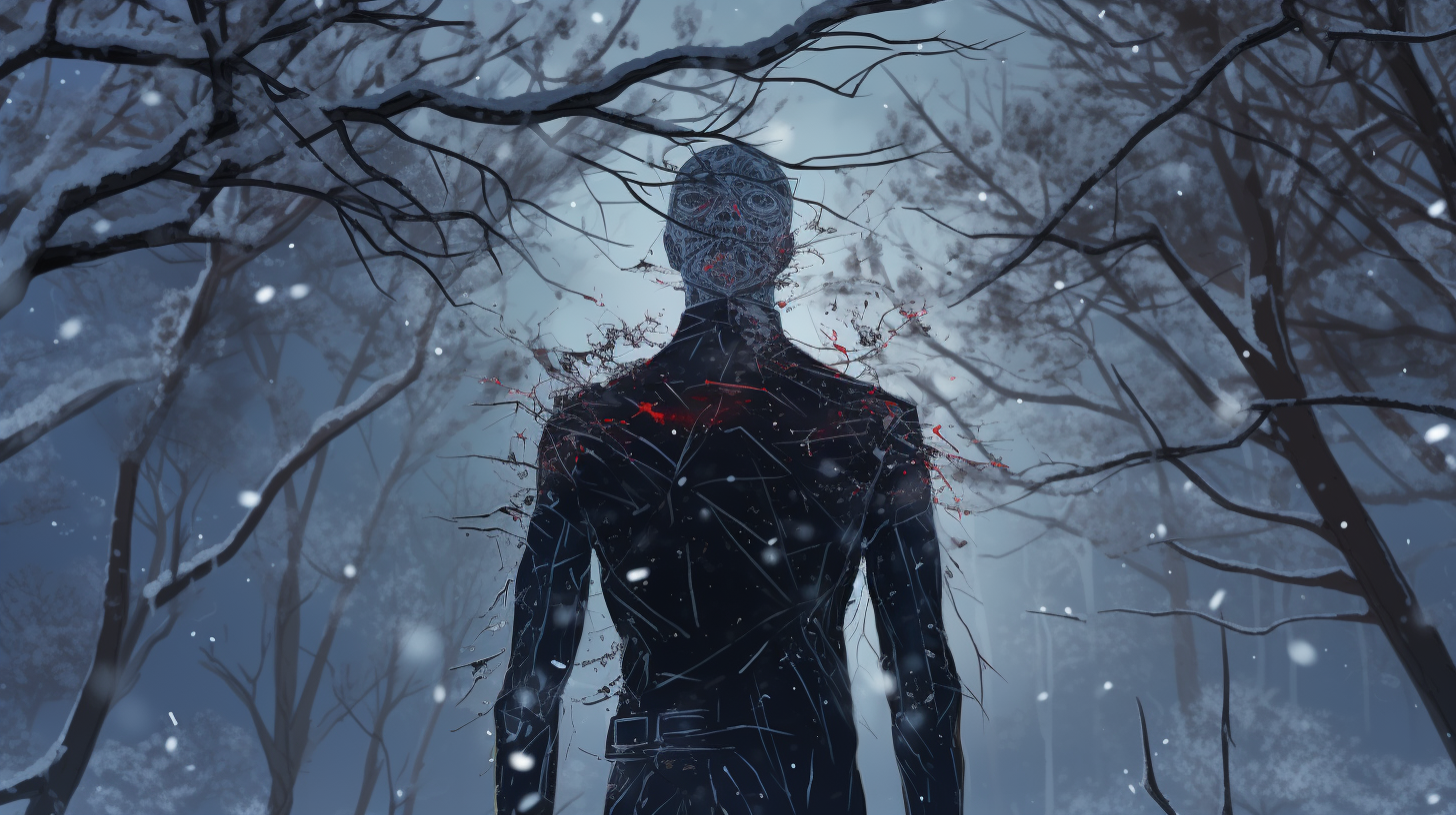 Anime Detective with Cybernetic Augmentations in Winter Forest