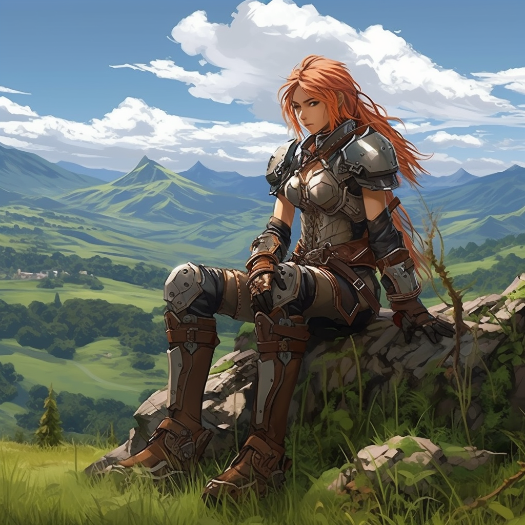 Anime Female Barbarian Relaxing in Countryside