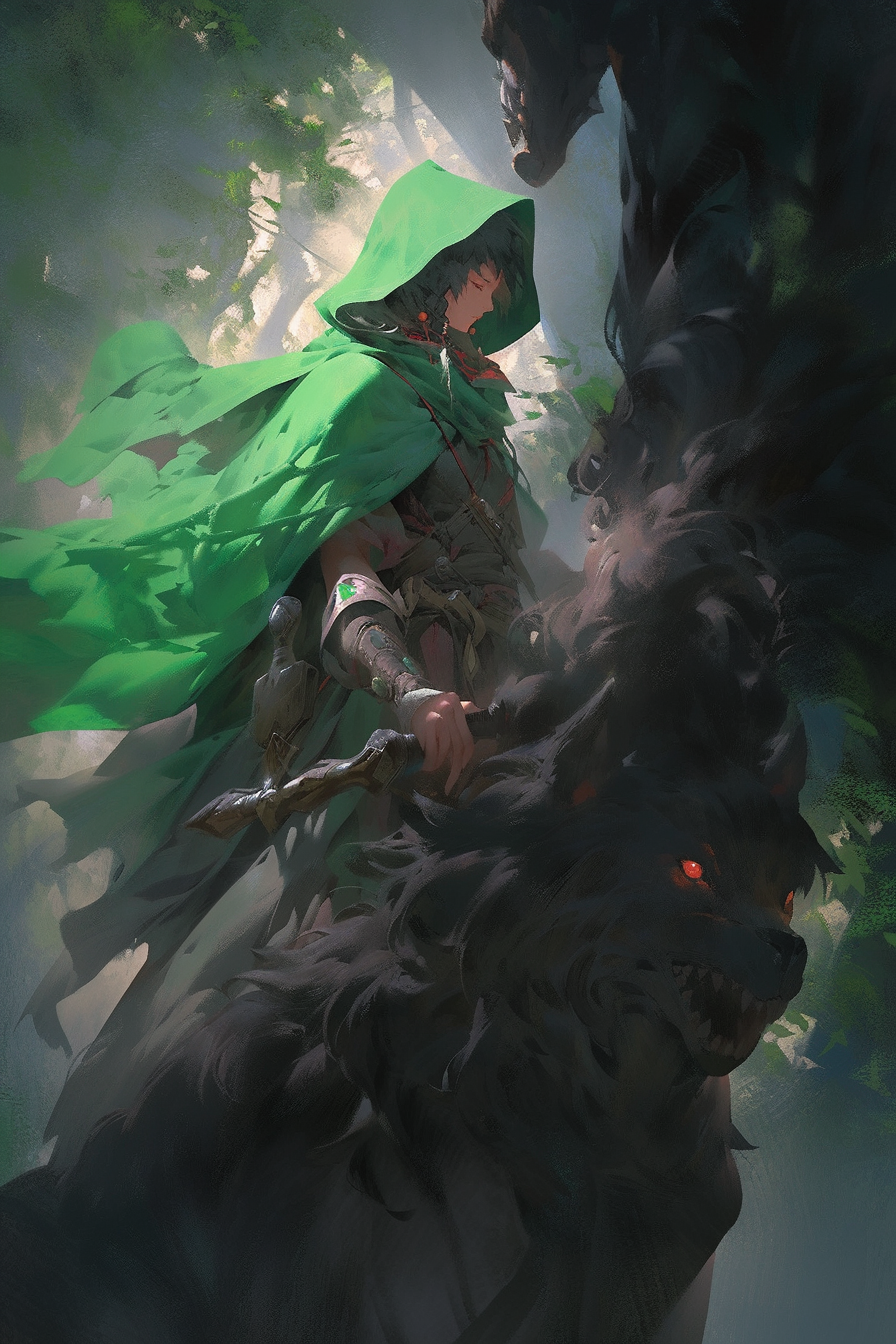 Beautiful Anime Female Beastman in Green Robe Armor