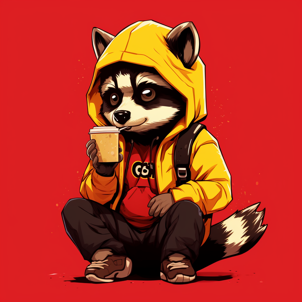 Anime Gen Z Raccoon on Yellow Background