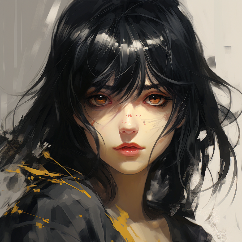 Beautiful Anime Girl with Black Hair and Yellow Eyes