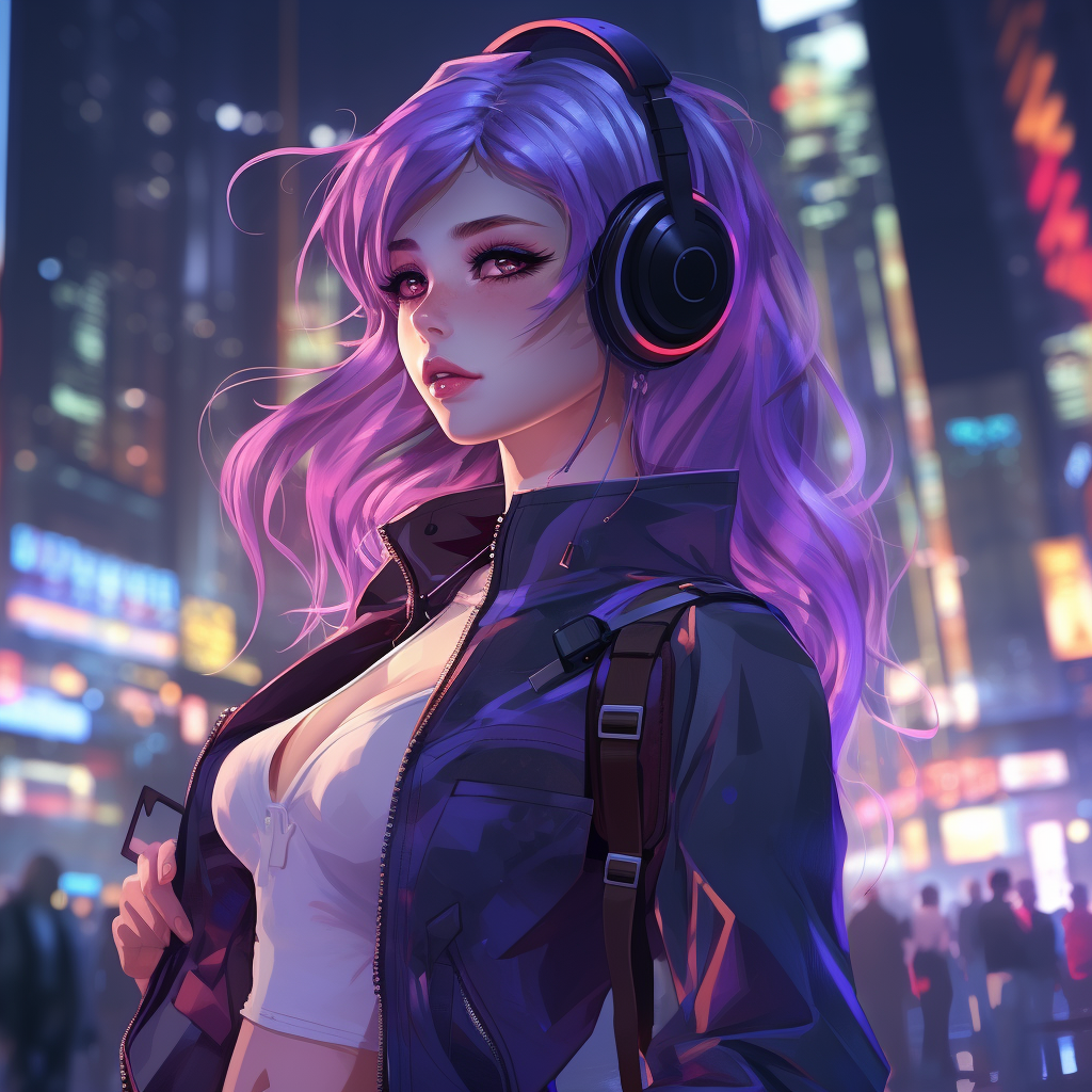 Beautiful Anime Girl in Cyberpunk City