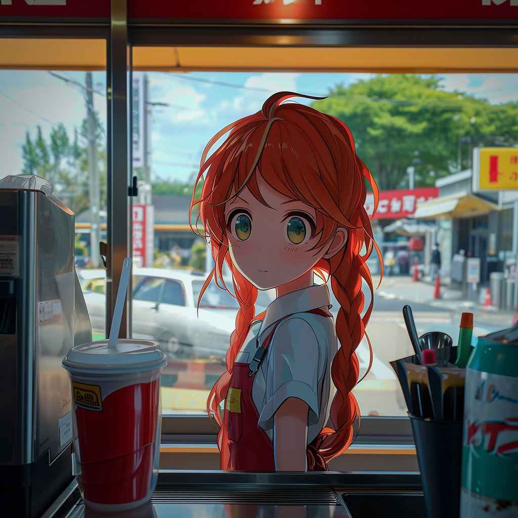 Miserable anime girl at Wendy's