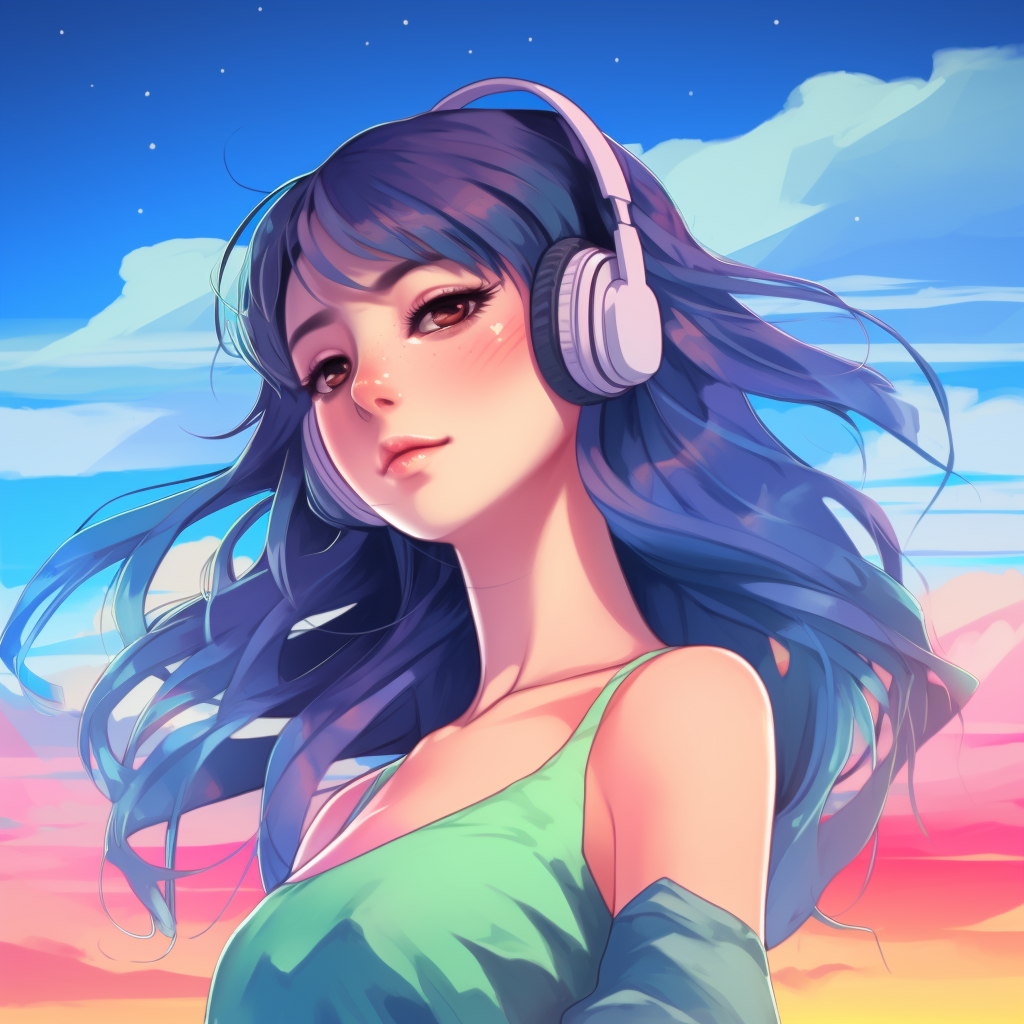 Pretty Anime Girl with Vibrant Sky