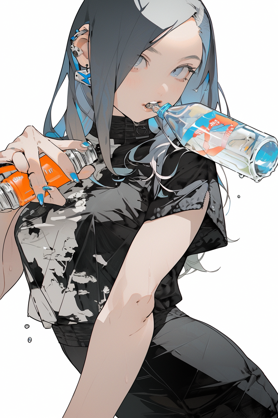 Anime girl with water glass bottle