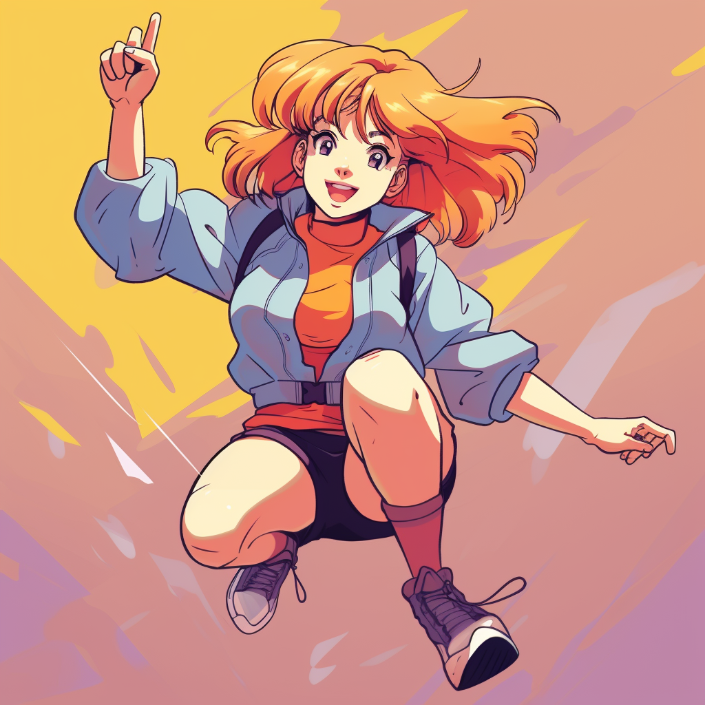 Energetic 90s Anime Girl Jumping Attack