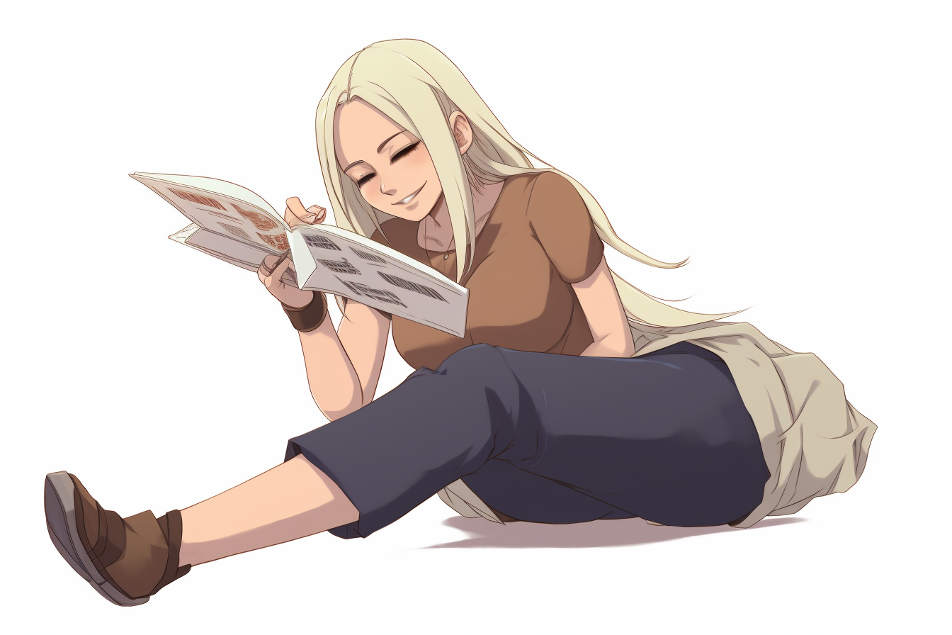 Happy anime girl reading book