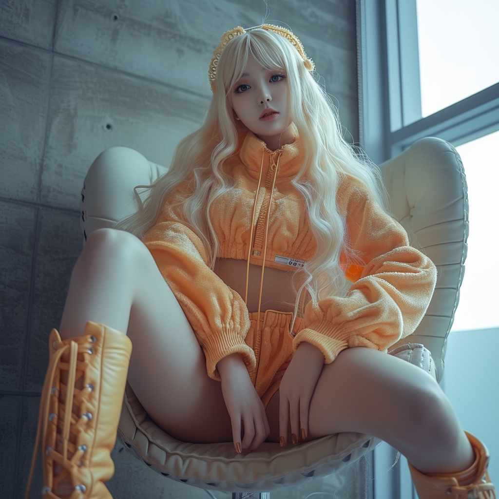 Long-legged Anime Girl Sitting on Chair