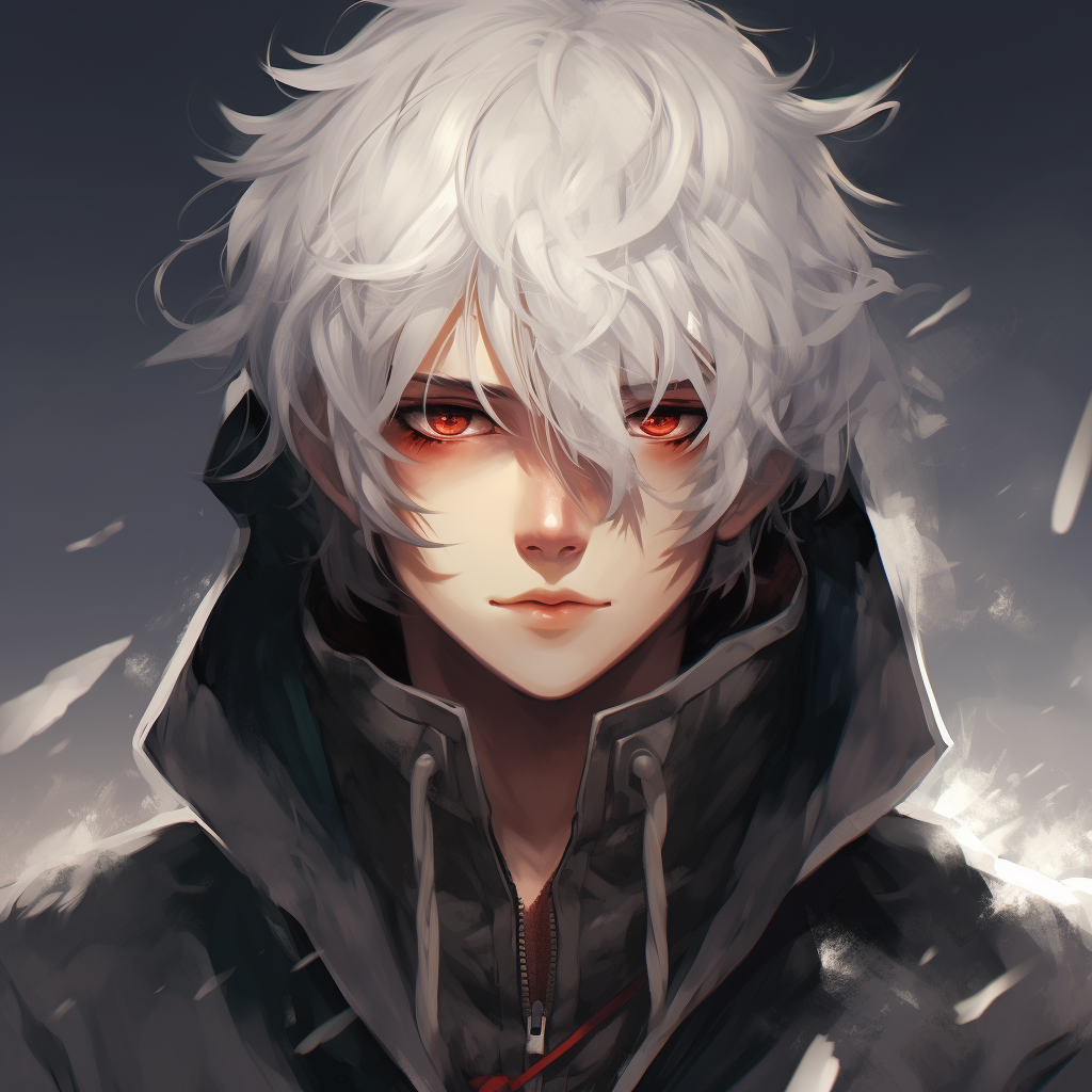 Anime guy with white hair and yellow eyes