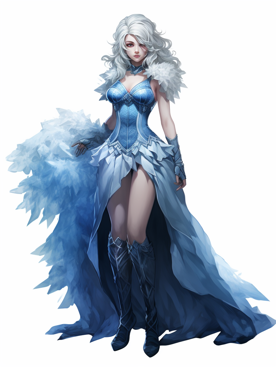 Beautiful anime ice queen with blue and white background