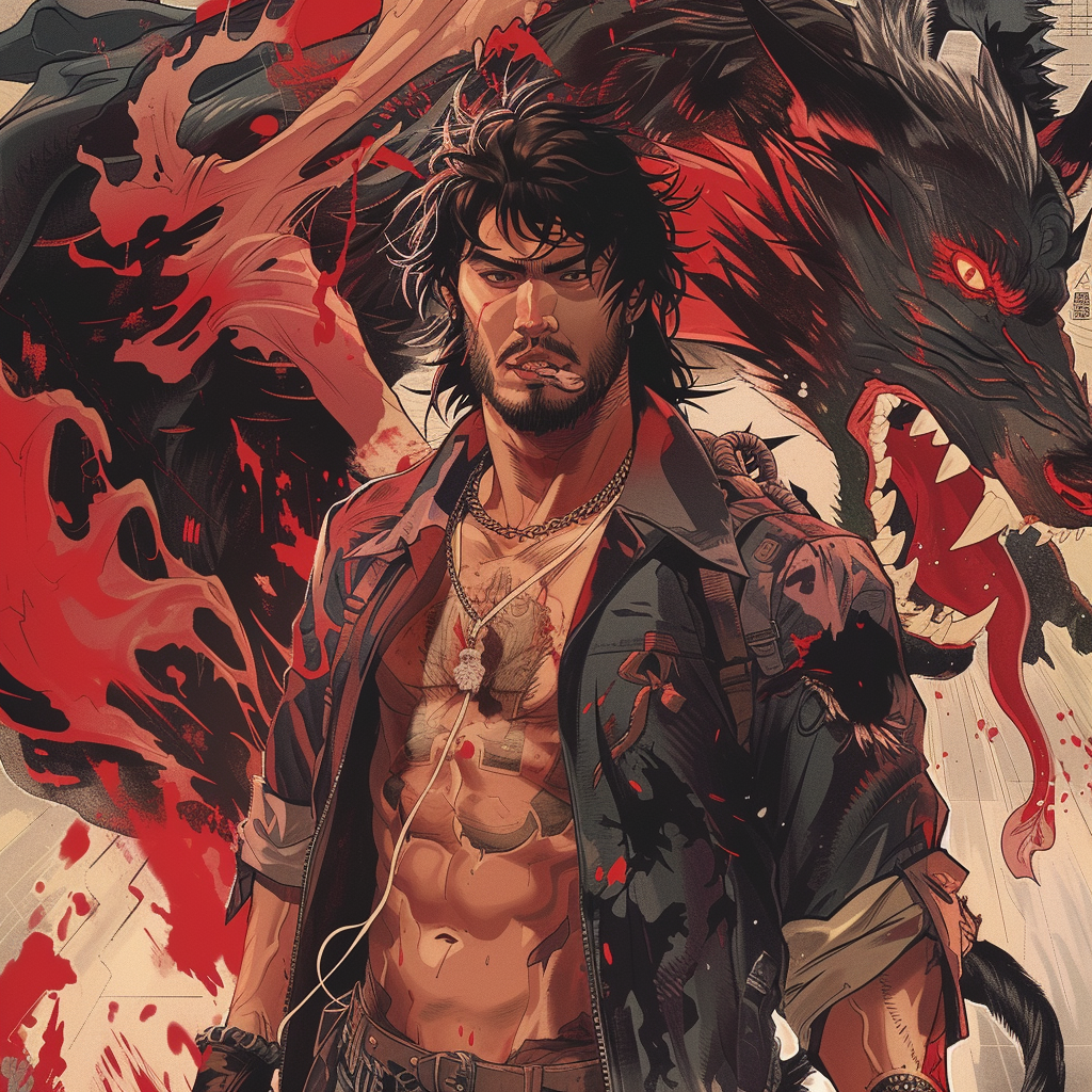 Anime illustration of a rugged man in a fantasy world