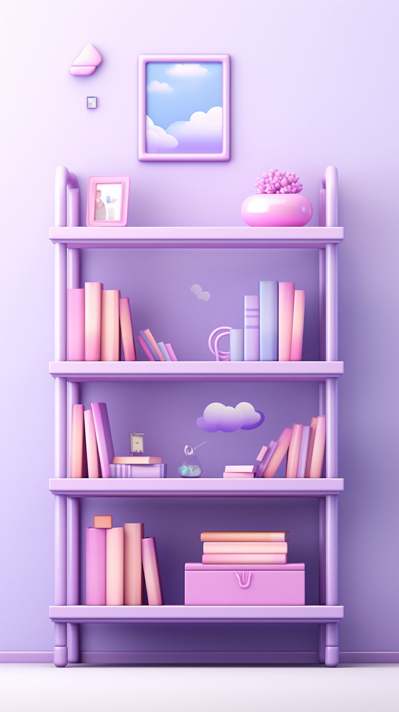 Anime library bookshelf with picture frames