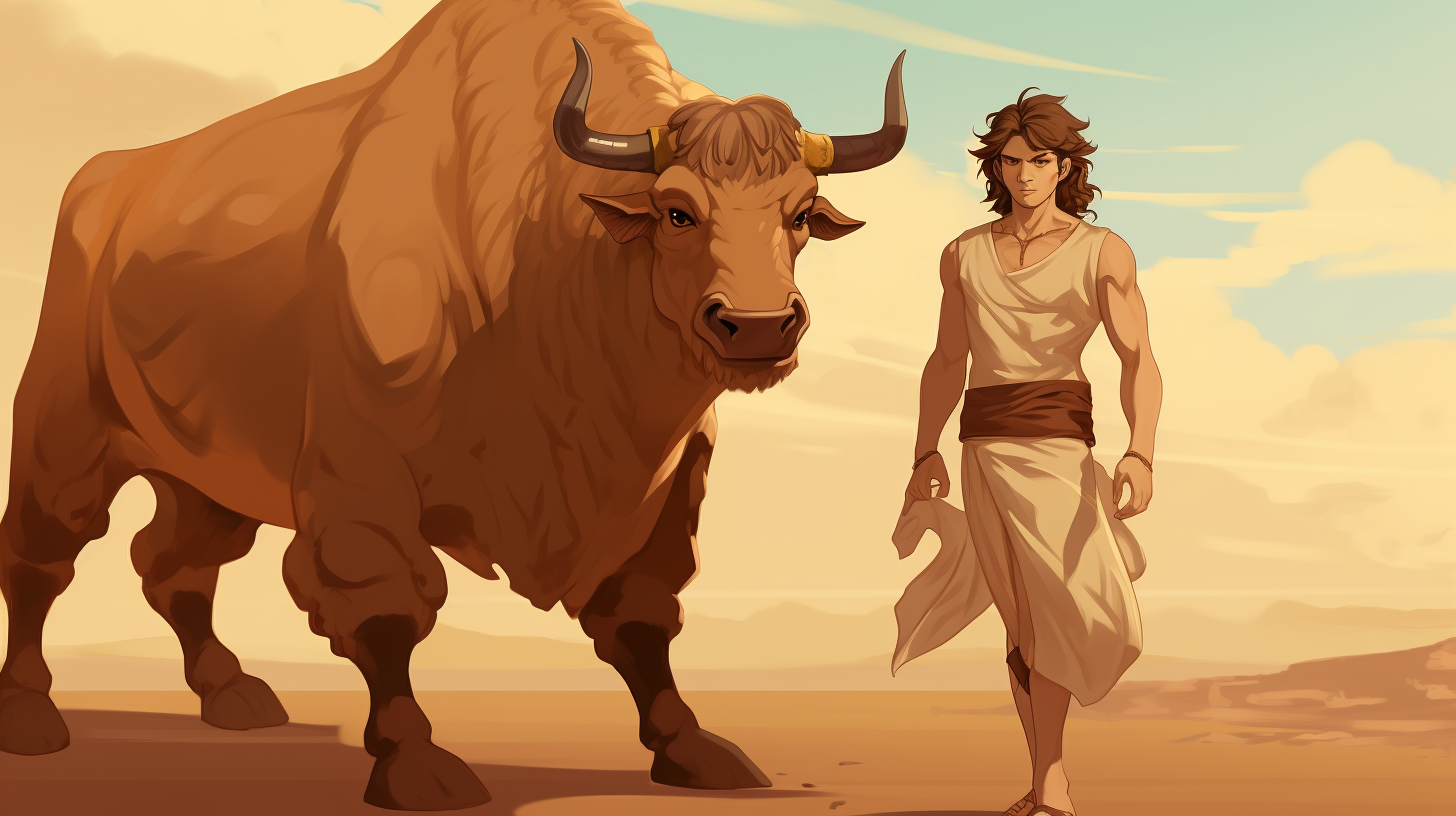 Anime depiction of a Minotaur in desert