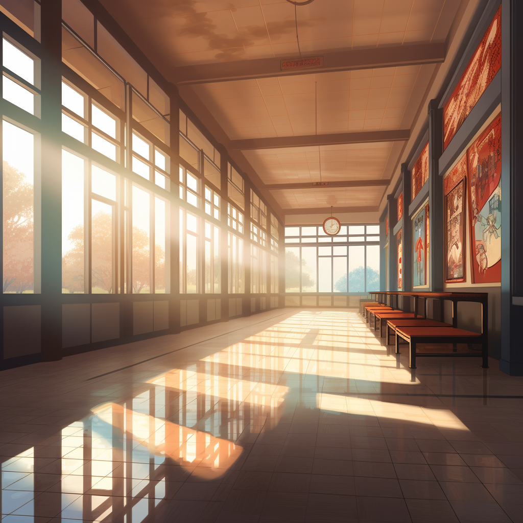 Anime Office Hallway Sunlight Streaming Windows