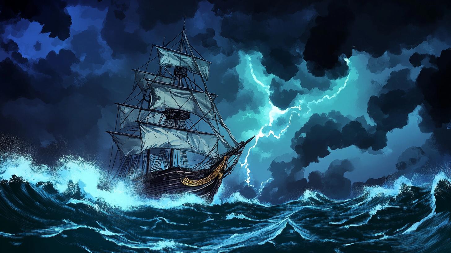 Anime Pirate Ship Storm Night