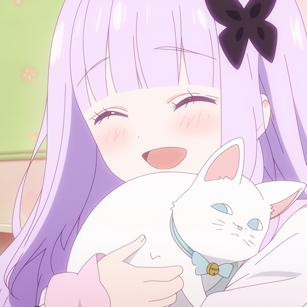 Anime girl with white cat