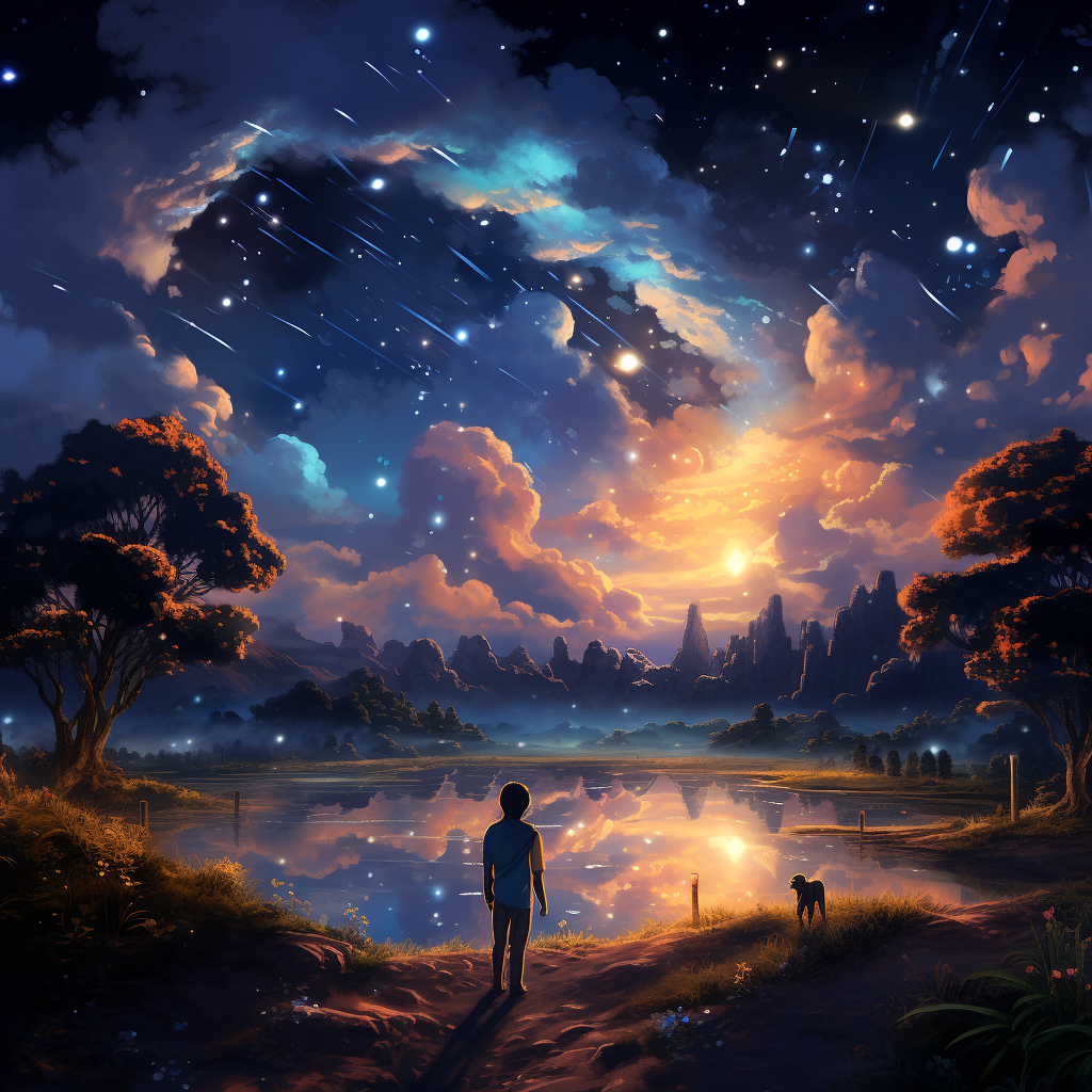 Beautiful anime-style starry night sky