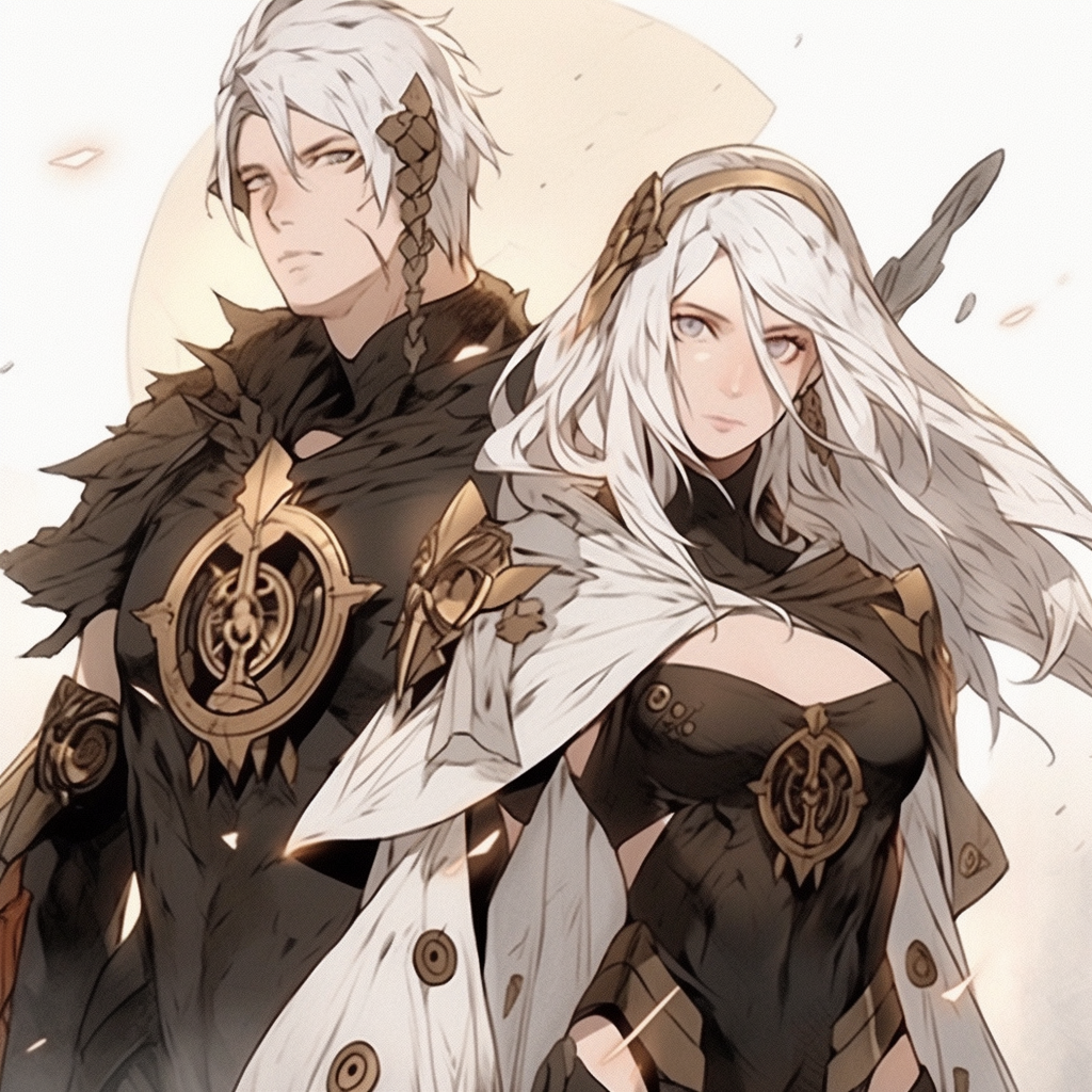 Charming Anime Twins with White Hair and Yellow Eyes