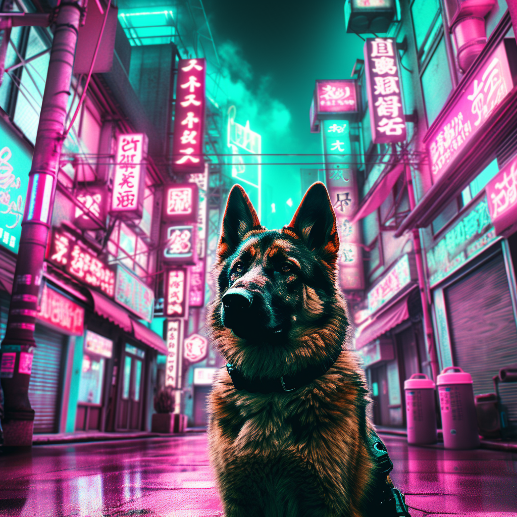 German Shepherd standing in Tokyo streets