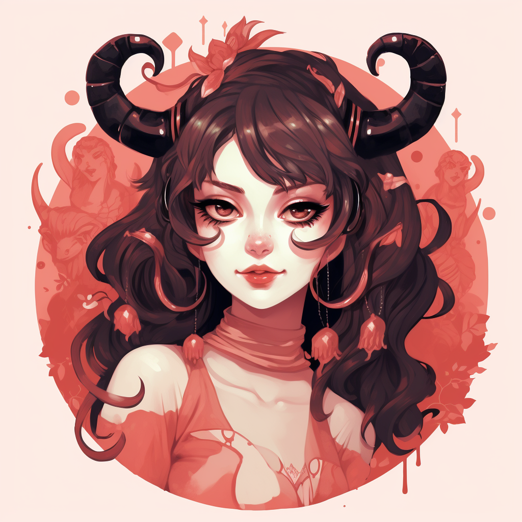 Happy anime woman with demon horns illustration