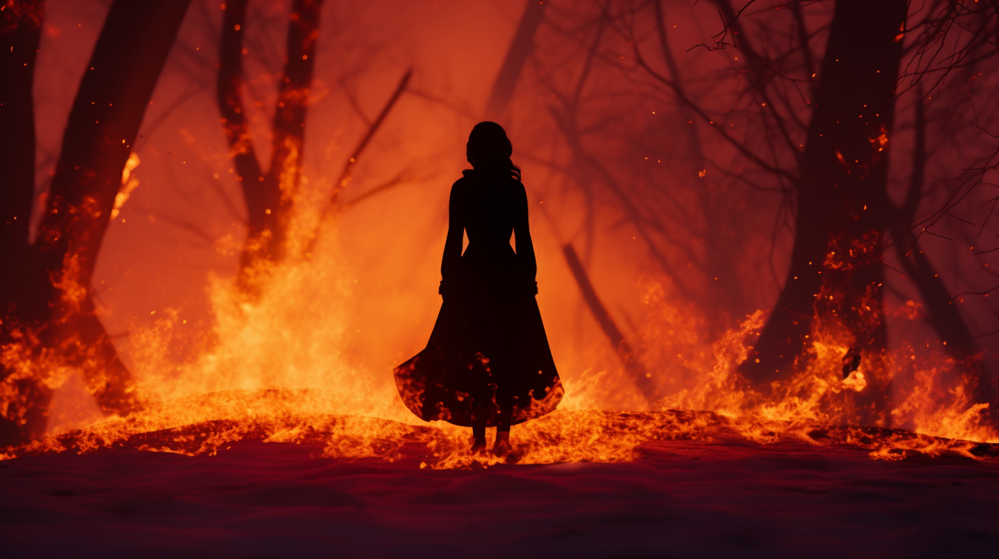 Anna Frozen Silhouette Burning Forest