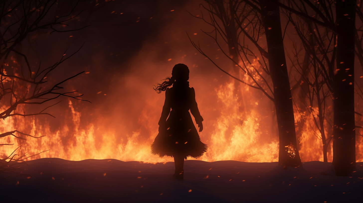 Anna Frozen Silhouette Burning Forest