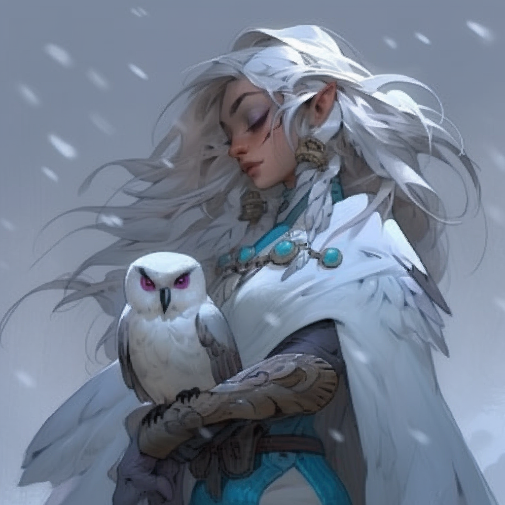 Beautiful Frost Elf Woman with Owl