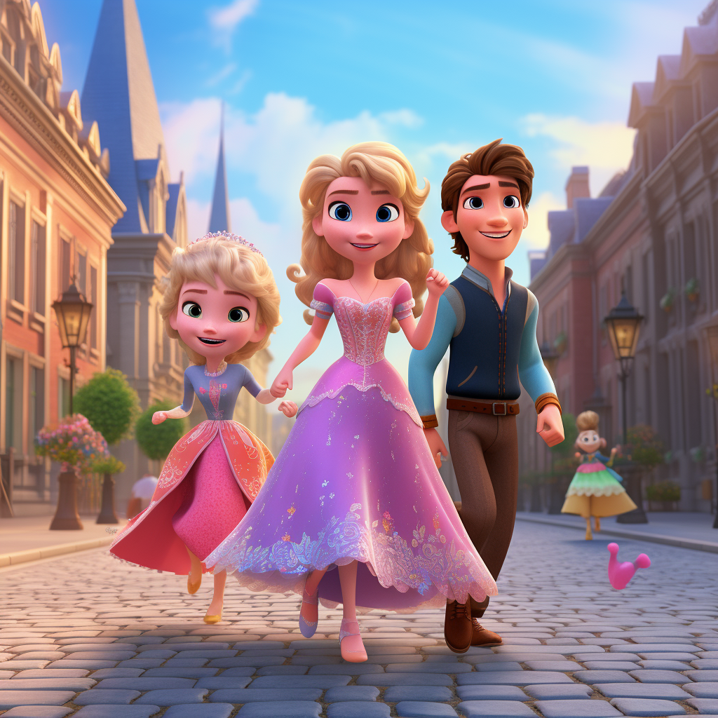 Disney characters Anna, Elsa, and Chase walking as kids