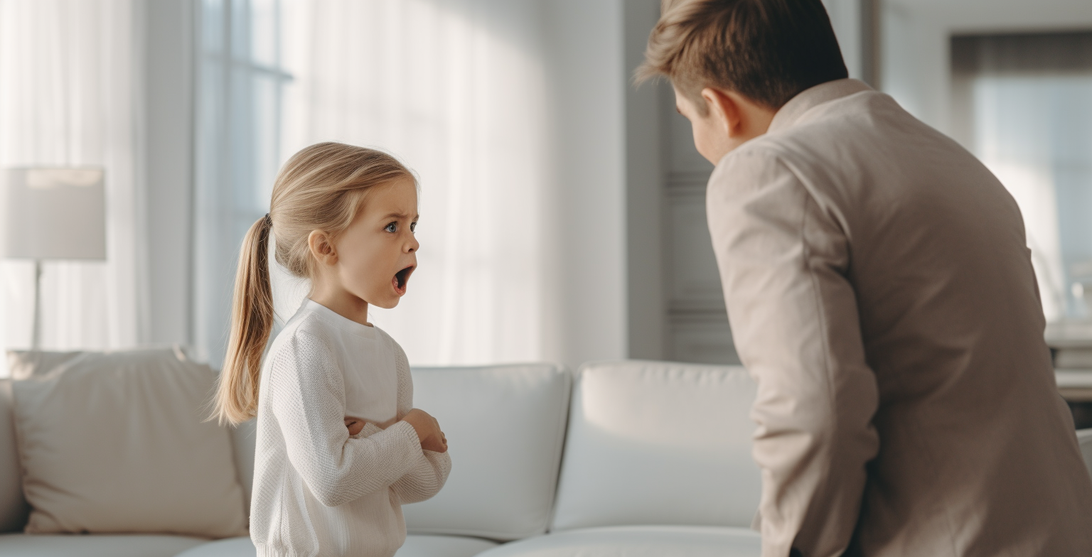 Young child arguing with parents