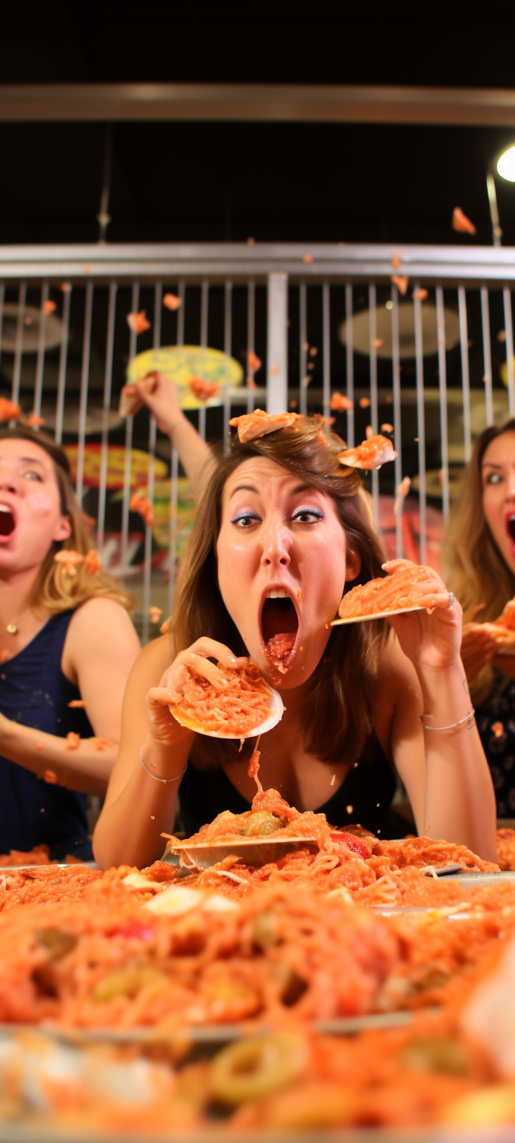 Women participating in trash eating competition