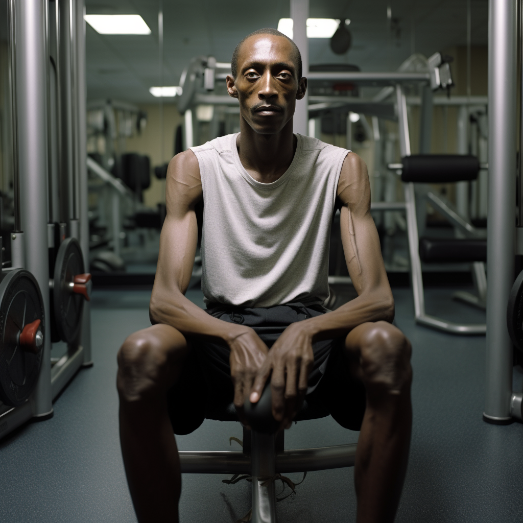 Sickly looking Dwayne Johnson in the gym