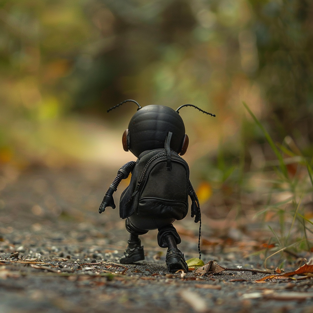 Ant child with black backpack