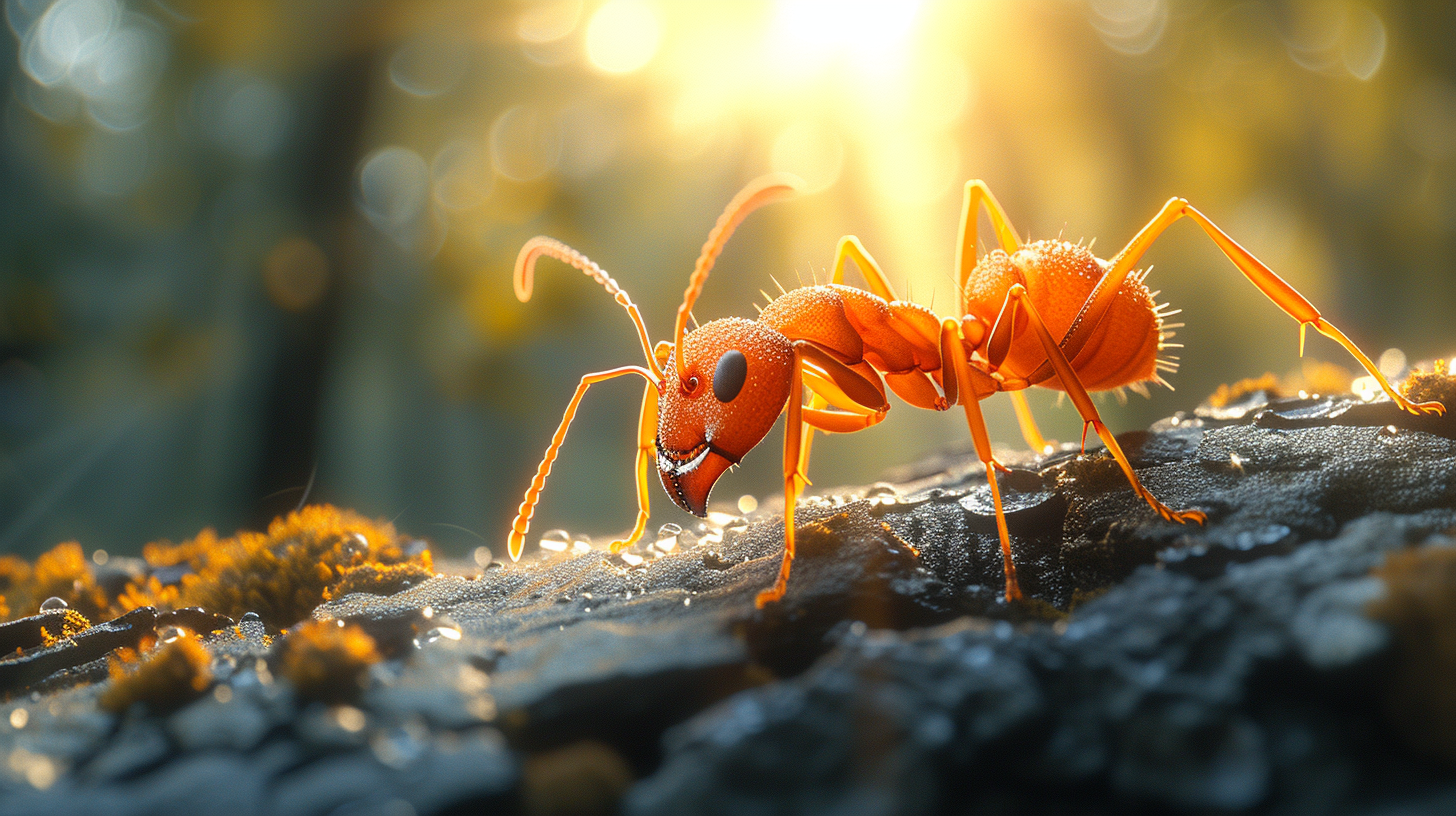 Ant on Fallen Old Tree in Forest