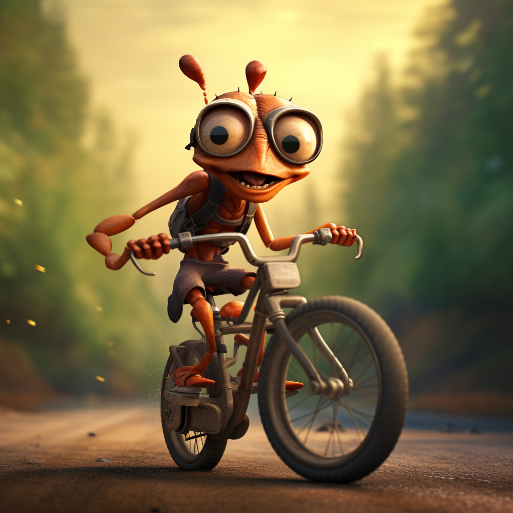 Energetic ant enjoying a bicycle ride