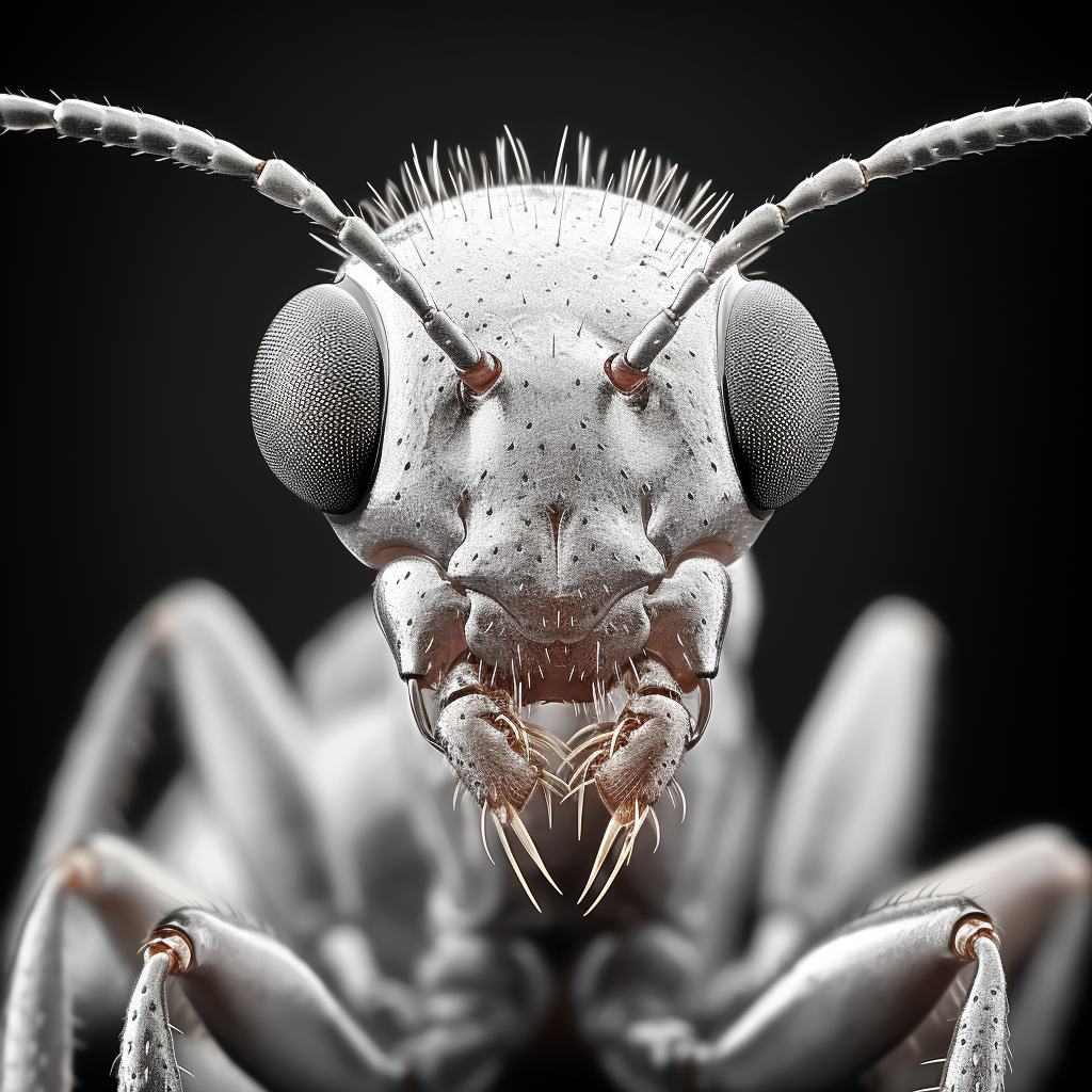 Close-up view of an ant captured with electron microscope