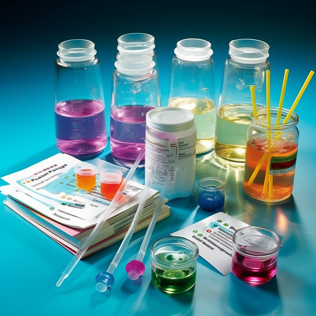 Antacid experiment kit with various formulas and stomach acid simulation