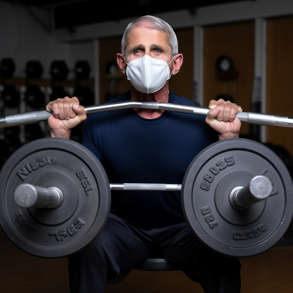 Anthony Fauci lifting weights in N95 mask