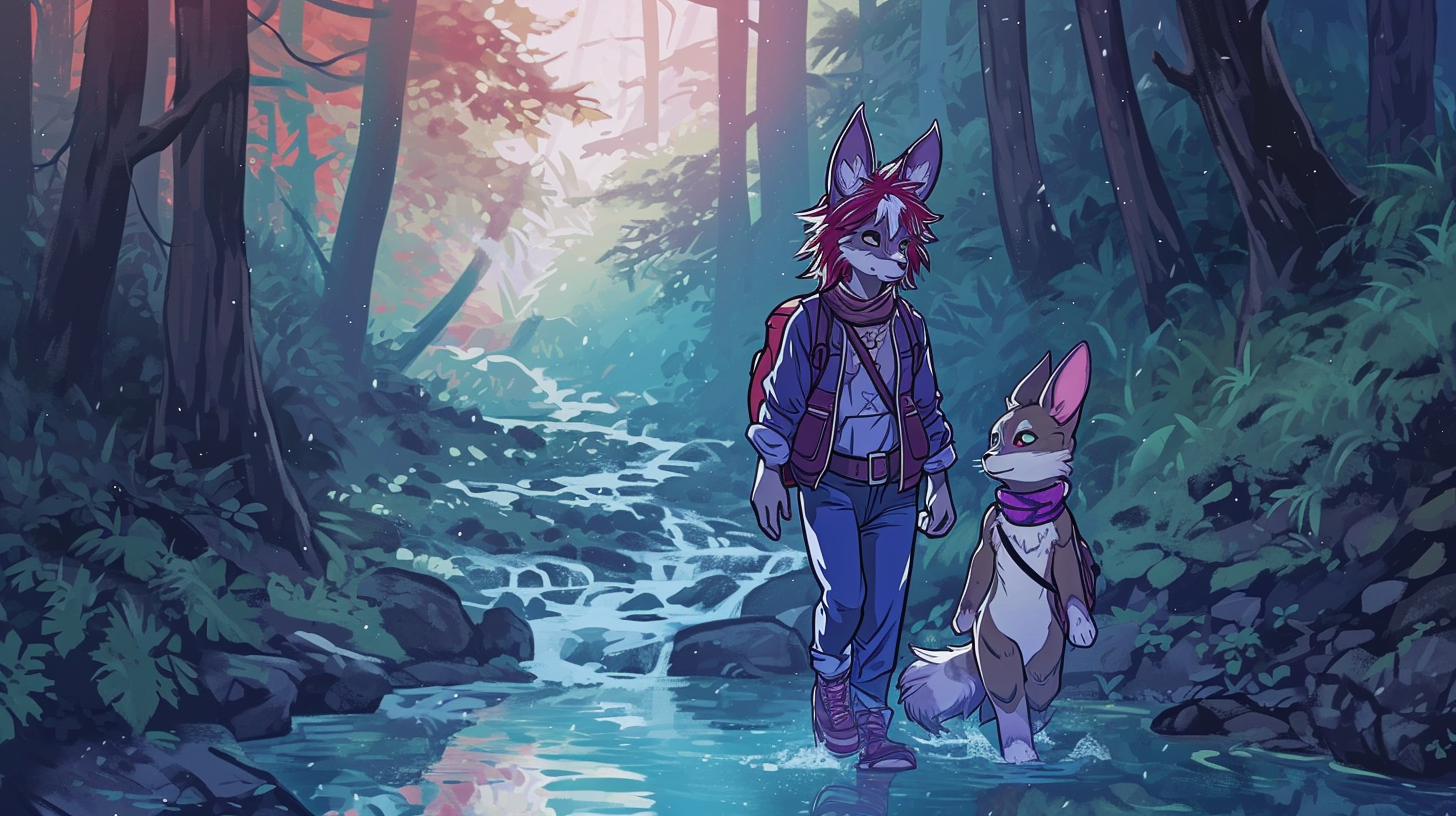 Anthro Female Wolf and Bunny Walking