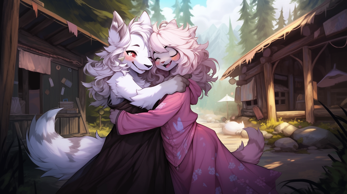 Anthro Furry Characters Outside Cabin