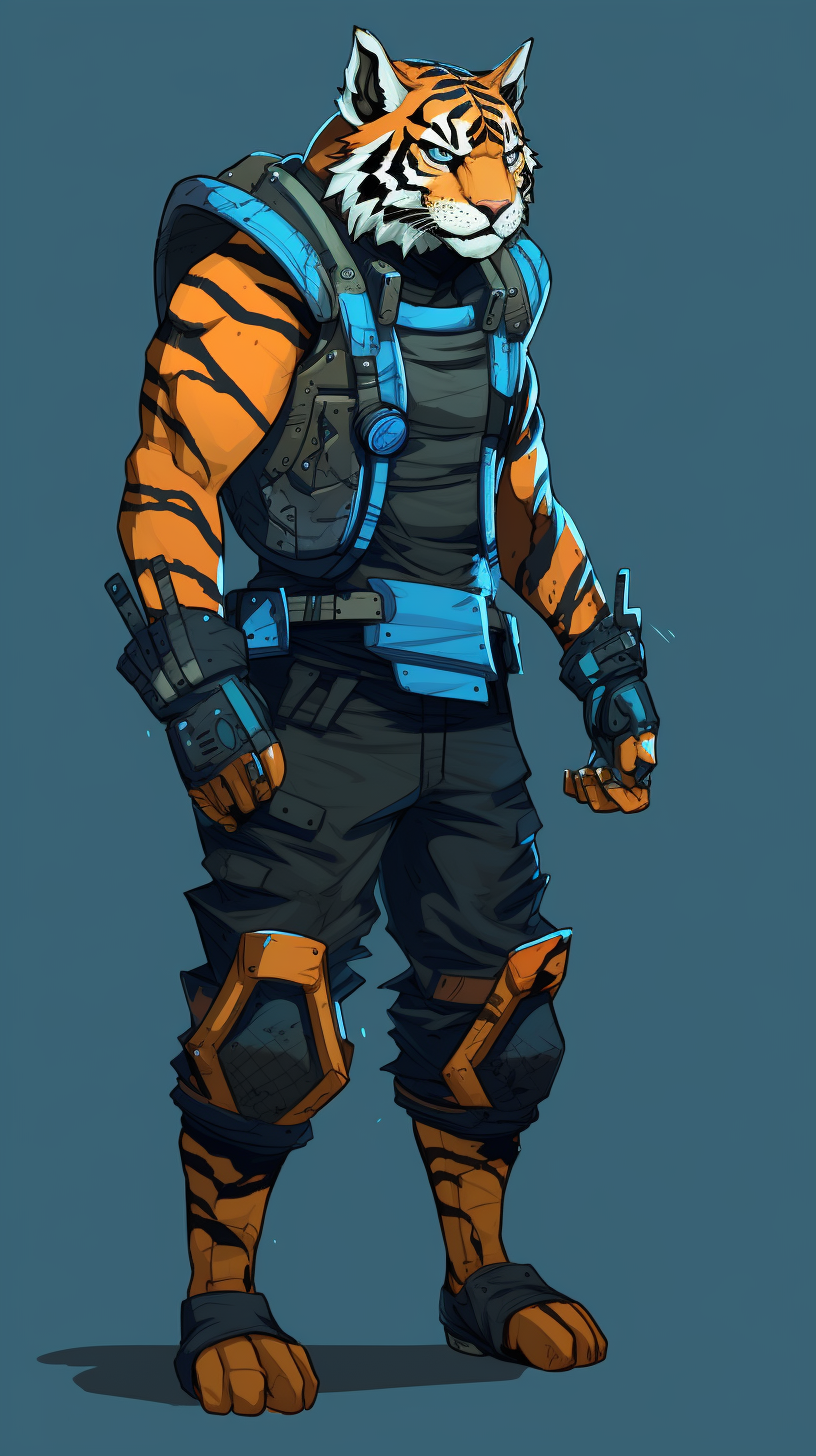 Anthro Tiger Furry Superhero in Blue Jumpsuit